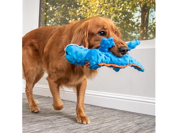 goDog Gators Squeaky Plush Dog Toy with Chew