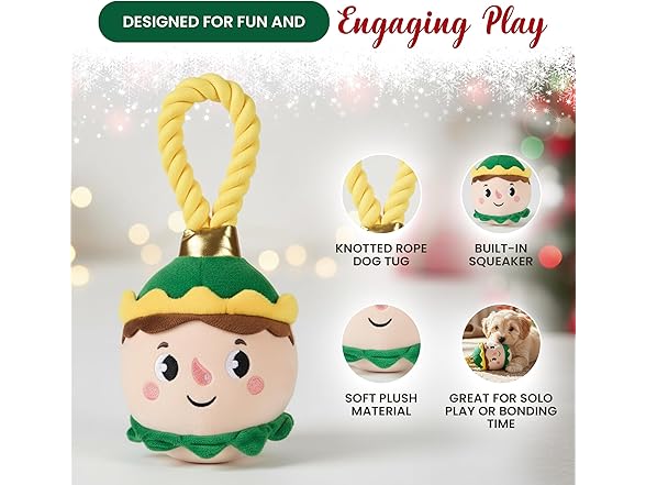Bow Wow Pet Elf Ornament Rope Plush Dog Chew Toy