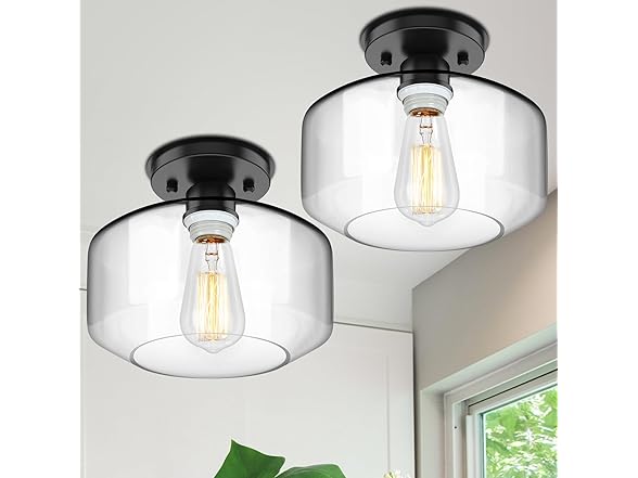 TOBUSA Semi Flush Mount Ceiling Light 2 Pack, Clear