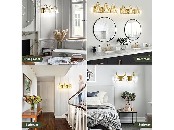 Yochoice 3-Light Gold Bathroom Light Fixtures