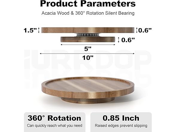 IURRDOP 10 inch Wooden Lazy Susan Turntable