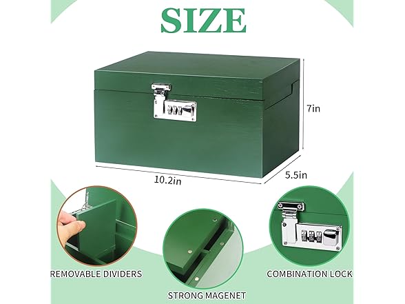 TISEMENT Large Green Bamboo Box with Combination Lock