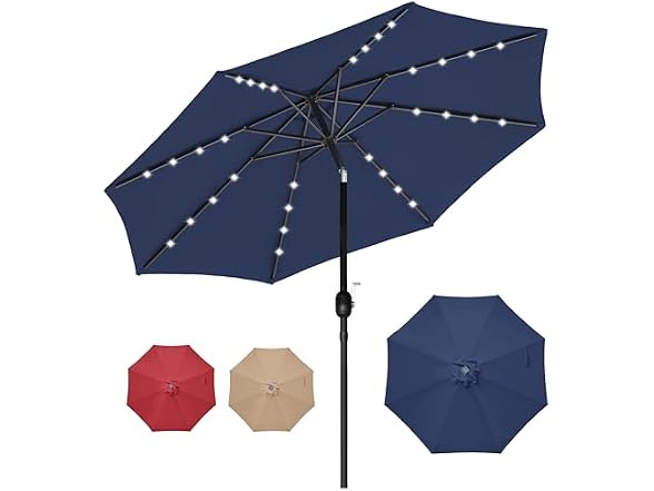HealSmart 9' Solar Umbrella 32 LED Lighted Patio Umbrella Tilt/Crank