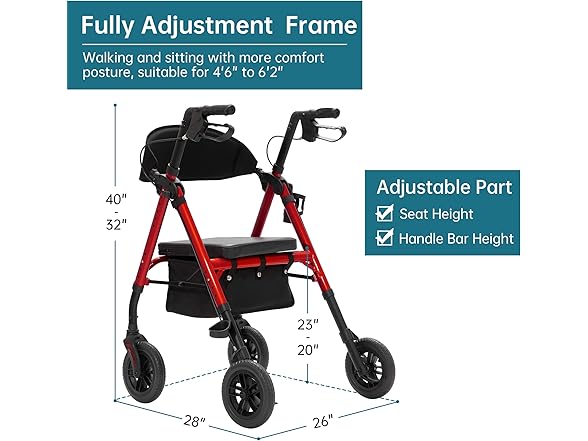 ELENKER BC2170626014263 KLD-9218-8 Rollator Walker, Re
