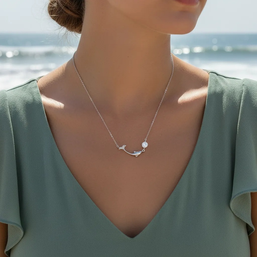 Moissanite Diamond Dolphin Necklace - Gallery 8