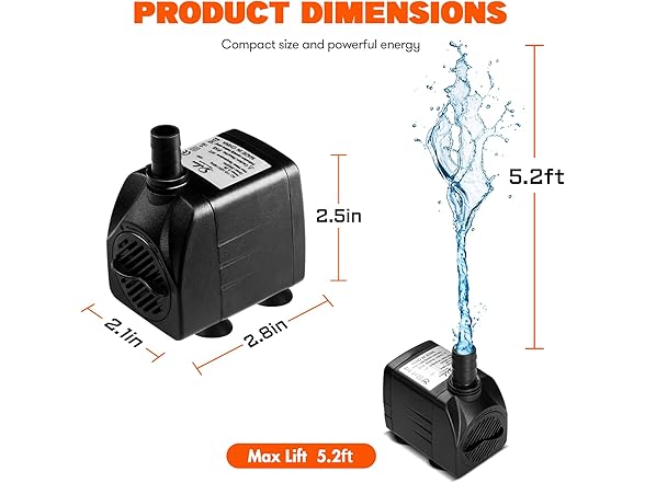 200GPH Submersible Water Pump 15W