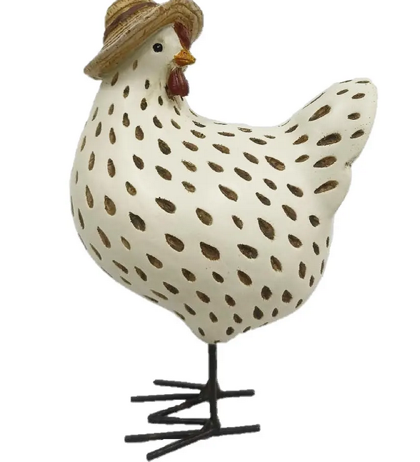 Santa's Workshop, Inc 33749 Resin Hen with Straw Hat White - Gallery 2