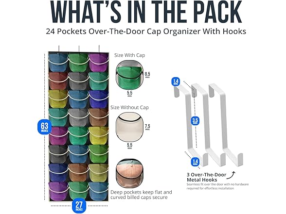 24 Pocket Over Door Hat Organizer