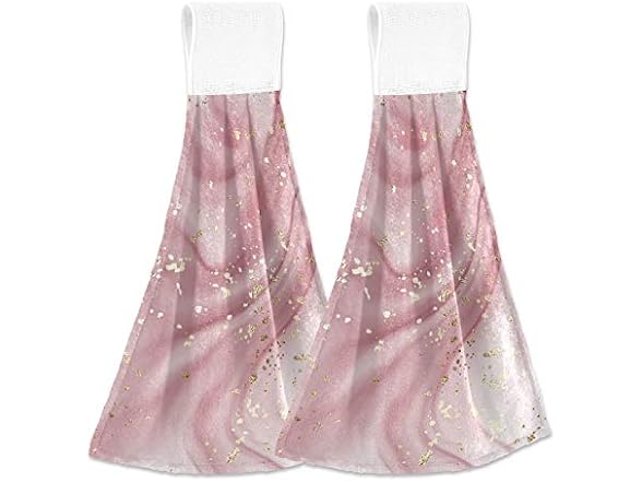 Hand Towel Pink Marble Golden Hanging Tie Towels - 2PK
