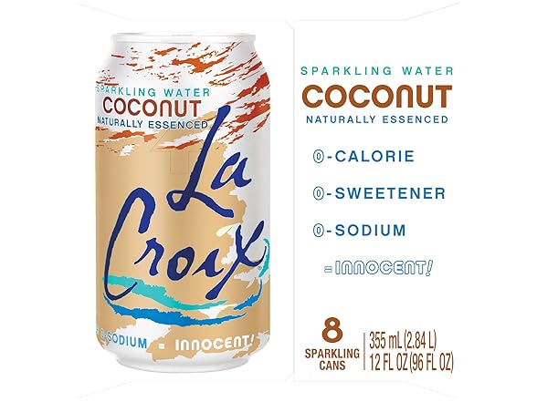 8PK LaCroix Sparkling Water, Coconut, 12 Fl oz
