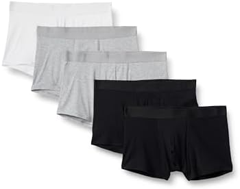 Amazon Essentials Men's Cotton Jersey 5" Boxer Brief, Pack of 5, Grey Heather/Black/White, X-Large