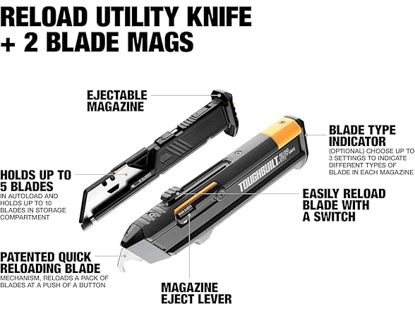 ToughBuilt TB-H4S2-03 Reload Utility Knife and 2 Bla