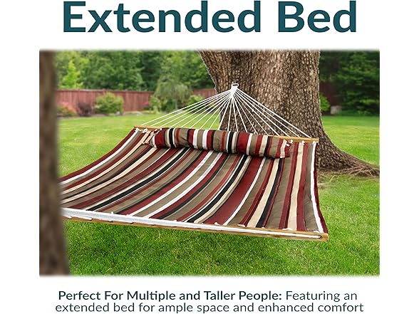 Sunnydaze Extra Large Quilted Hammock with Spreader Bars Awning Stripe