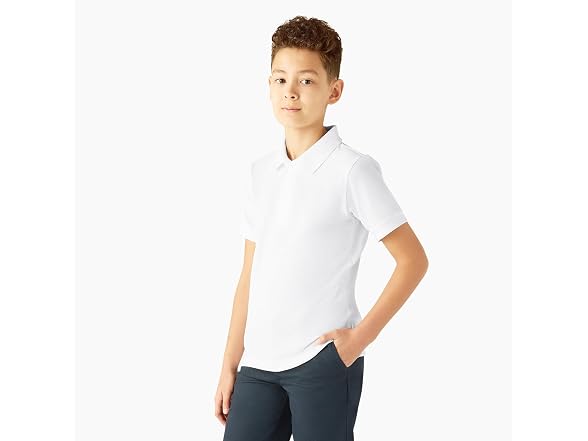 Dickies Boys (XXS) Short Sleeve Pique Polo White