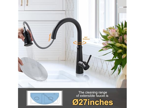WOWOW Matte Black Kitchen Faucets with Pull Down Sprayer