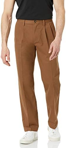 Amazon Essentials Men's Classic-Fit Wrinkle-Resistant Pleated Chino Pant, Dark Khaki Brown, 31W x 32L