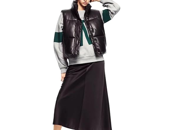 Mingzhu Women (S) Faux Leather Puffer Vest