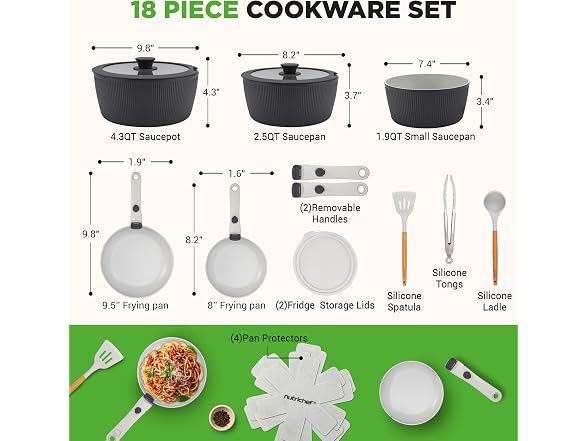 NutriChef 18-Piece Ceramic Cookware Set