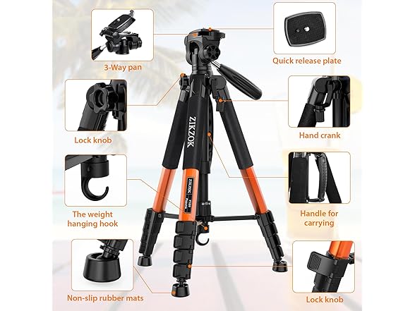 75" Camera Tripod Heavy Duty Aluminum