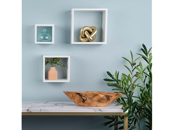 MELANNCO Floating Square Cube Shelves, Set of 3, White
