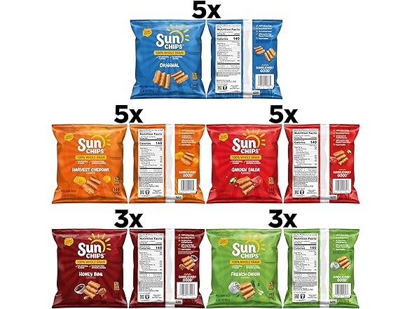 21PK SunChips 100% Whole Grain Chips, Variety