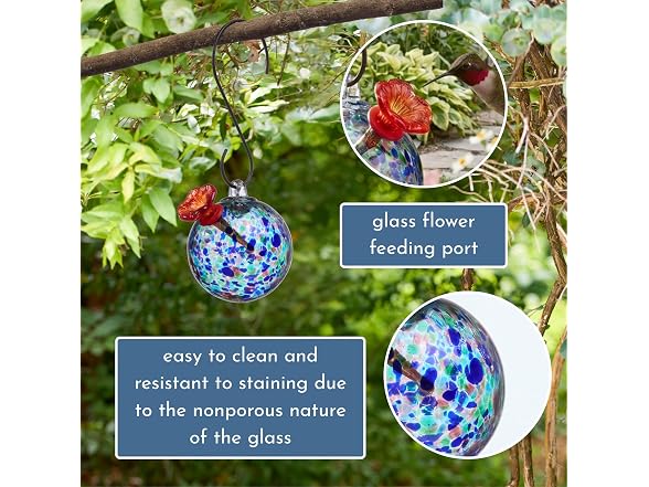 Hanging Birdfeeder with Red Flower Feeding Port