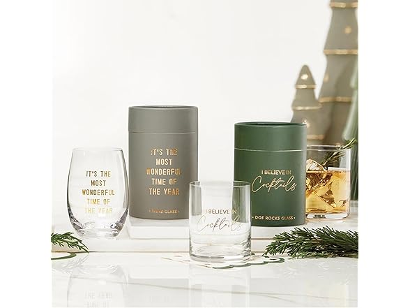 Santa Barbara Design Studio Holiday Stemless Wine Glass Gold Foil