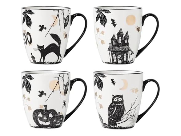 Lenox Coffee Mugs, Vintage Haunted Halloween 12 Oz Mugs Set of 4