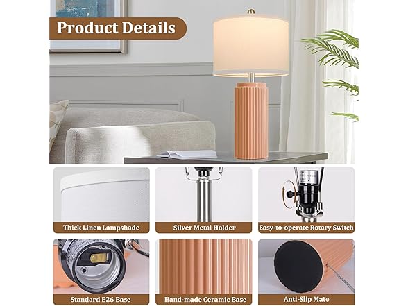 TOBUSA Ceramic Table Lamps Set of 2