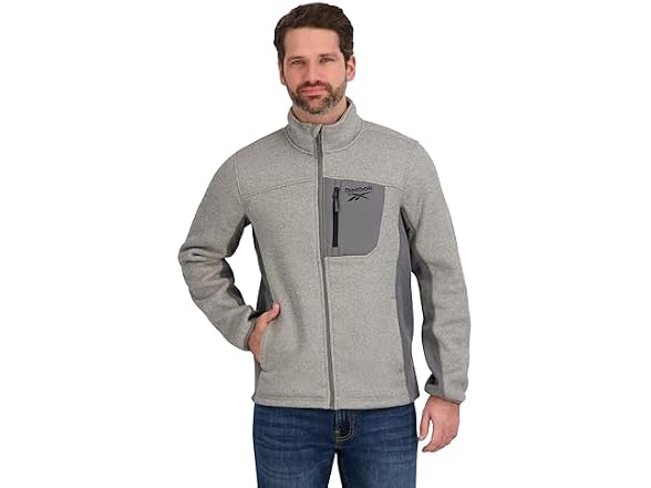 Reebok Men Mock Neck Zip-up Textured Fleece Jacket