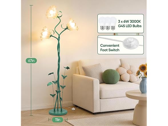 TOBUSA  Floor Lamp with 3 Bulbs for Living Room