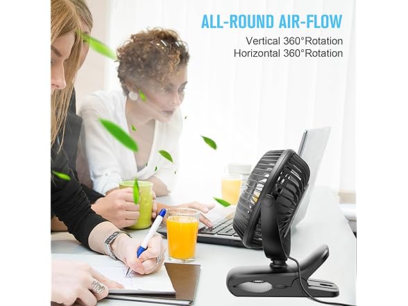 BESKAR Small Clip on Fan, 3 Speeds USB Plug