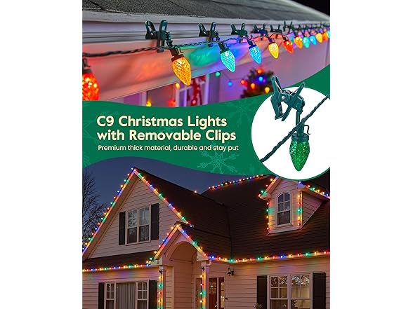 Brightown C9 Christmas Lights Outdoor with 110 Spring Clips, 65FT 110 LED