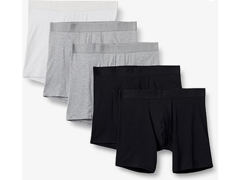 Amazon Essentials Men's Cotton Jersey 7" Boxer Briefs, Pack of 5, Grey Heather/Black/White, Small