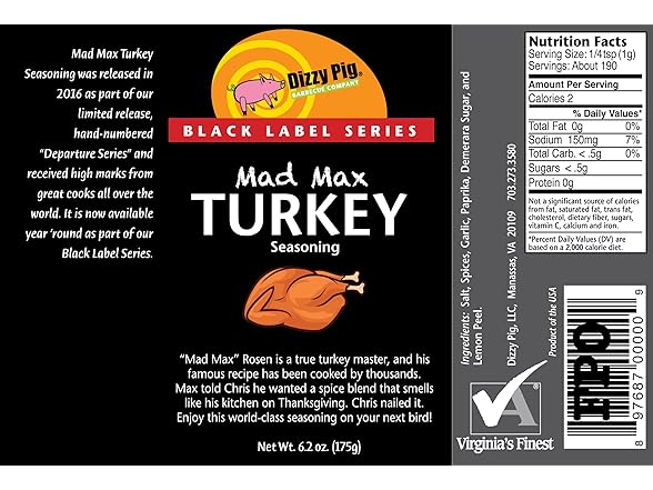 Dizzy Pig Mad Max Turkey Seasoning Rub 6.2 oz
