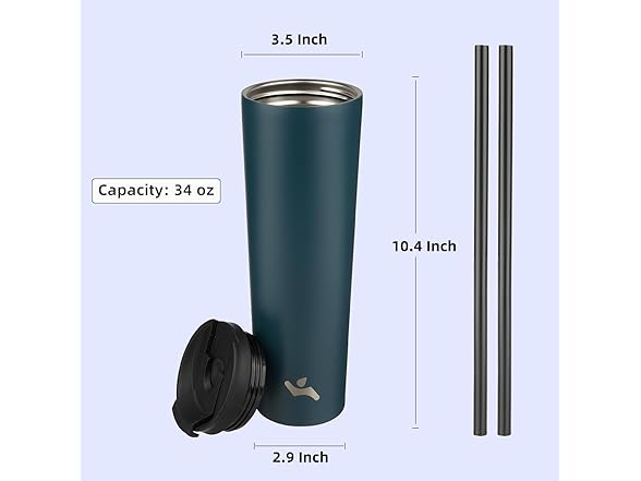 Konokyo 34oz Insulated Tumbler with Lid and Straw