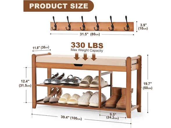 Homman 39.4in Shoe Rack Bench