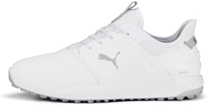 PUMA Men's Ignite Elevate Wide Golf Shoe, White Silver, 7.5