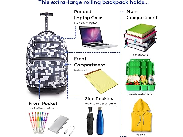 J World Sundance Laptop Rolling Backpack 