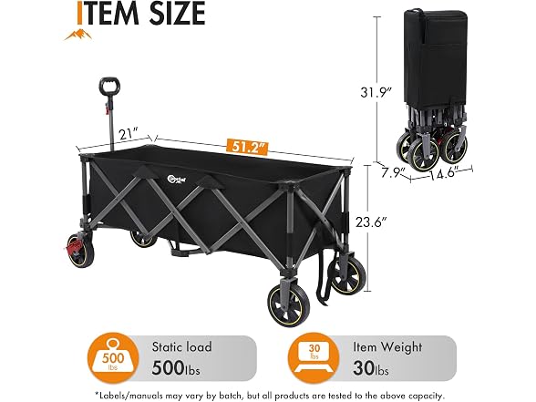 Portal 51.2" Black Foldable Wagon Cart - Gallery 6