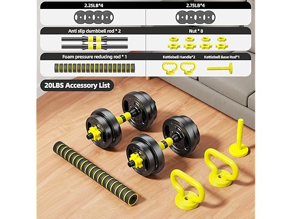 2x10lbs 4 in 1 Adjustable Dumbbell Set