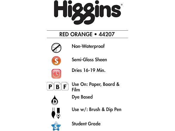 Higgins Dye-Based Drawing Ink, Red Orange,