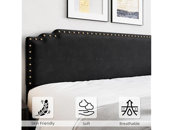 GAOMON Queen Velvet Bed Frame, Black