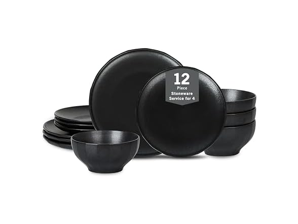 Stone Lain Rio 12-Piece Dinnerware Set Stoneware, Black