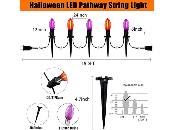 19.5Ft LED Halloween Pathway Lights Outd