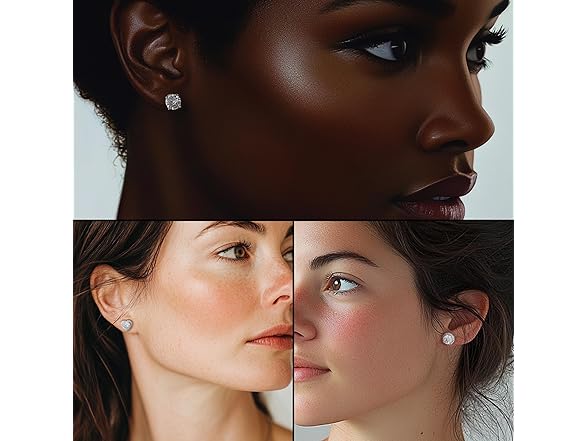 6 Pairs Sterling Silver Cubic Zirconia Studs