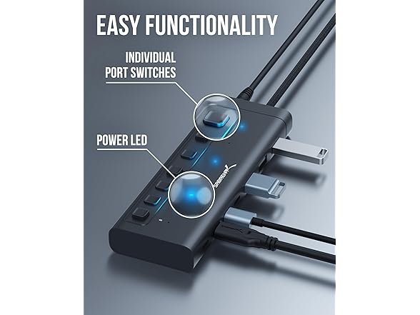 SABRENT 7-Port USB-C Hub 48W w/ Switches