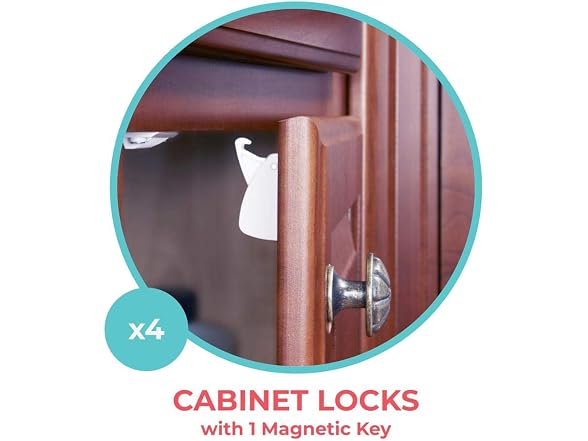 Magnetic Cabinet Locks, 4 Pack