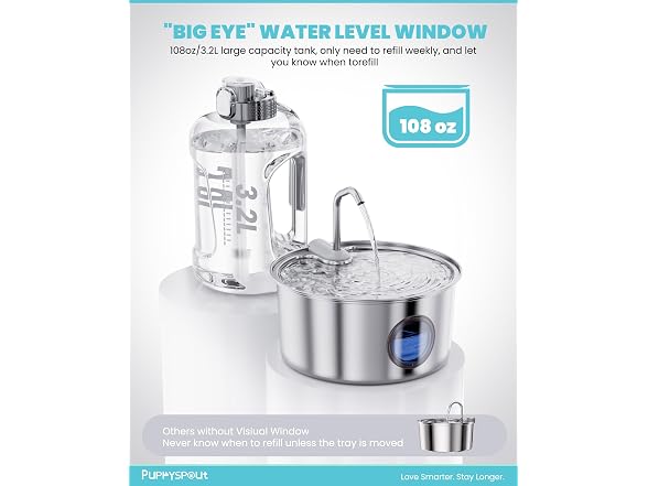 Cat Water Fountain Stainless Steel - 108oz/3.2L