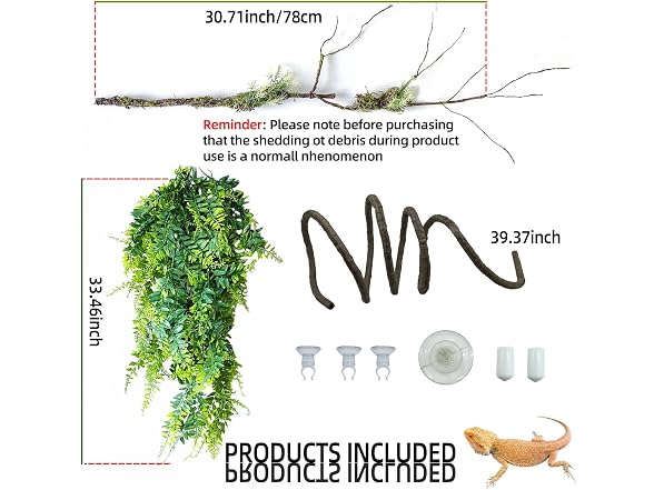 BNOSDM Reptile Plants, Flexible Rainforest Vines w Moss